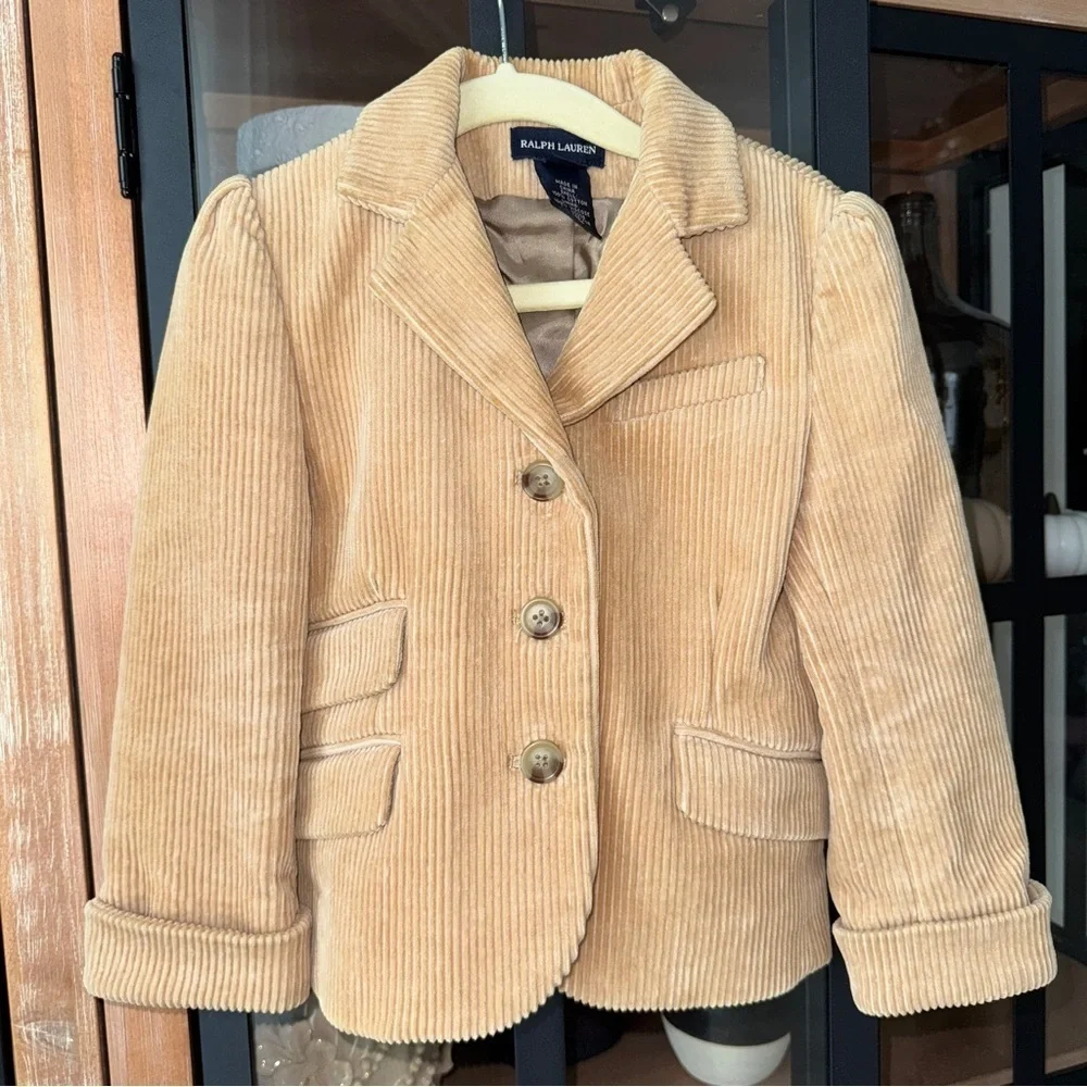 Ralph Lauren toddler corduroy blazer jacket formal boy khaki beige button down